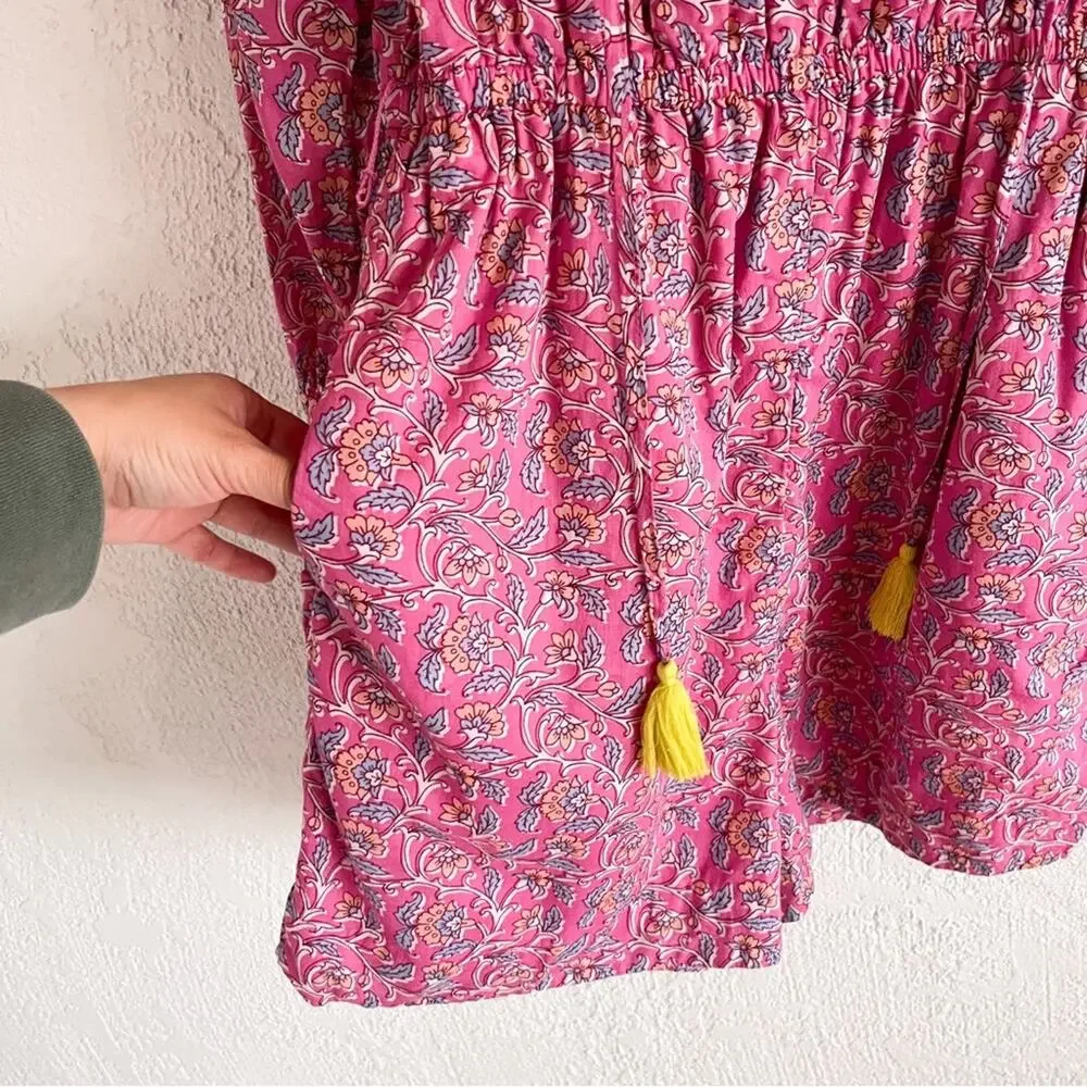 J. Crew | Embroidered Romper Pink Vines Block Print AP193